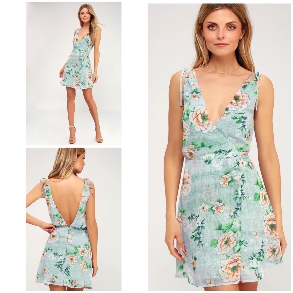 Lulu’s Lagoon Sage Green Peonies Roses Floral Print Sleeveless Dress S​​​​​​​